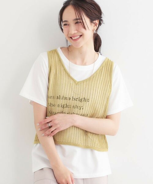 SHOO・LA・RUE/シューラルー 【2点セット】メッシュニットベスト×ロゴTシャツセット ライトイエロー(030) 02(M) SHOO・LA・RUE/シューラルー 【2点セット】メッシュニットベスト×ロゴTシャツセット ライトイエロー(030) 02(M)