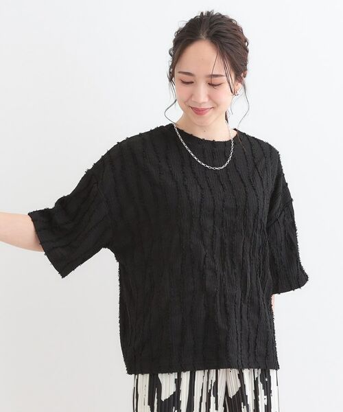 SHOO・LA・RUE / シューラルー カットソー | 1枚で着映え ジャカードフリンジ5分袖トップス | 詳細1