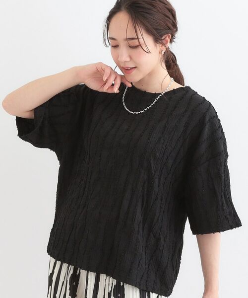 SHOO・LA・RUE/シューラルー ジャカードフリンジカットソー ブラック(019) 03(L) SHOO・LA・RUE/シューラルー ジャカードフリンジカットソー ブラック(019) 03(L)