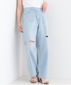 SHOO・LA・RUE / シューラルー デニムパンツ | 【洗える/S-LL】アシメウエスト ダメージデニム