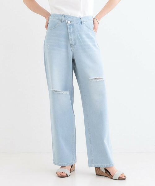 SHOO・LA・RUE / シューラルー デニムパンツ | 【洗える/S-LL】アシメウエスト ダメージデニム | 詳細1