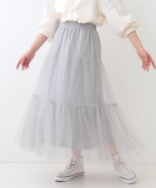 SHOO・LA・RUE/シューラルー チュールレイヤード ティアードスカート グレー(012) 04(LL) SHOO・LA・RUE/シューラルー チュールレイヤード ティアードスカート グレー(012) 04(LL)