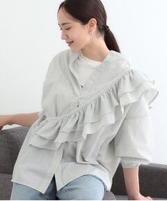 SHOO・LA・RUE / シューラルー シャツ・ブラウス | 【3WAY】フリルサッシュ付きバンドカラーシャツ