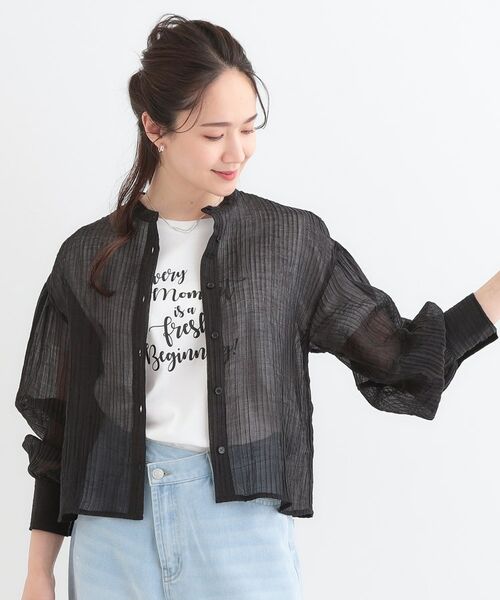 SHOO・LA・RUE / シューラルー シャツ・ブラウス | バンドカラーデザインシアーシャツ | 詳細1