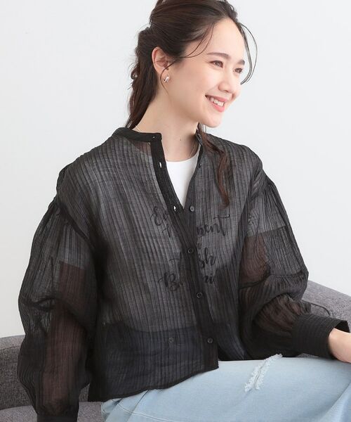 SHOO・LA・RUE/シューラルー バンドカラーデザインシアーシャツ ブラック(019) 03(L) SHOO・LA・RUE/シューラルー バンドカラーデザインシアーシャツ ブラック(019) 03(L)
