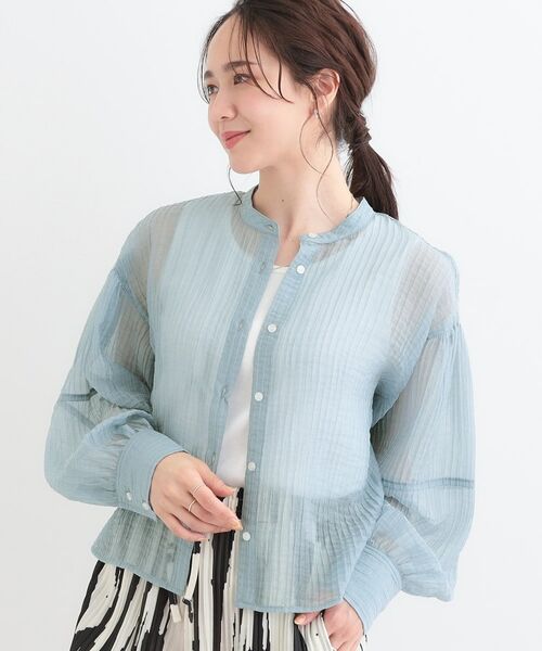 SHOO・LA・RUE/シューラルー バンドカラーデザインシアーシャツ ブルー(092) 02(M) SHOO・LA・RUE/シューラルー バンドカラーデザインシアーシャツ ブルー(092) 02(M)