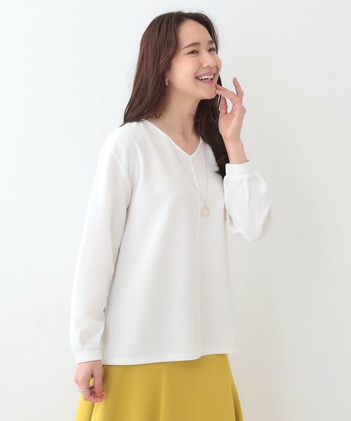 SHOO・LA・RUE / シューラルー シャツ・ブラウス | 【S-LL/2点セット】大人の上品シルエット アクセ付き Vネックトップス | 詳細14