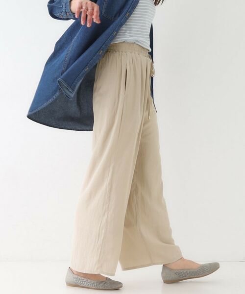 SHOO・LA・RUE/シューラルー 【S-LL/着丈選べる】 マットサテンワイドパンツ グレージュ(050) 02(M) SHOO・LA・RUE/シューラルー 【S-LL/着丈選べる】 マットサテンワイドパンツ グレージュ(050) 02(M)