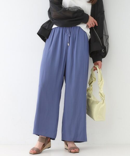 SHOO・LA・RUE/シューラルー 【S-LL/着丈選べる】 マットサテンワイドパンツ ブルー(093) 02(M) SHOO・LA・RUE/シューラルー 【S-LL/着丈選べる】 マットサテンワイドパンツ ブルー(093) 02(M)
