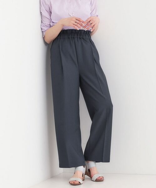 SHOO・LA・RUE/シューラルー 【ひんやり】ウエストフリルワイドパンツ チャコールグレー(014) 03(L) SHOO・LA・RUE/シューラルー 【ひんやり】ウエストフリルワイドパンツ チャコールグレー(014) 03(L)