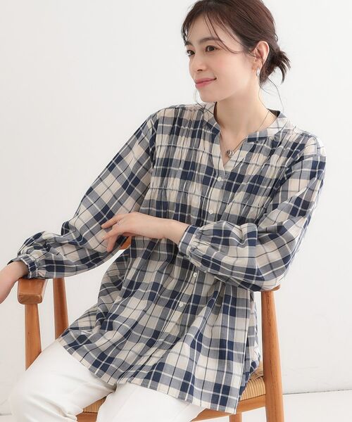SHOO・LA・RUE/シューラルー チェック柄シャーリングシャツ ネイビー(394) 01(S) SHOO・LA・RUE/シューラルー チェック柄シャーリングシャツ ネイビー(394) 01(S)