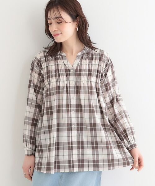 SHOO・LA・RUE/シューラルー チェック柄シャーリングシャツ ベージュ(352) 04(LL) SHOO・LA・RUE/シューラルー チェック柄シャーリングシャツ ベージュ(352) 04(LL)