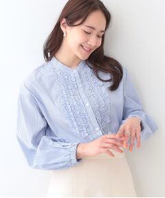 SHOO・LA・RUE / シューラルー シャツ・ブラウス | 【S-LL】お顔周りを華やかに ストライプフリルシャツ