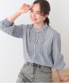 SHOO・LA・RUE / シューラルー シャツ・ブラウス | 【S-LL】お顔周りを華やかに ストライプフリルシャツ