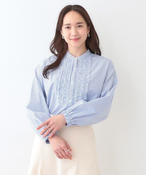 SHOO・LA・RUE / シューラルー シャツ・ブラウス | 【S-LL】お顔周りを華やかに ストライプフリルシャツ | 詳細1