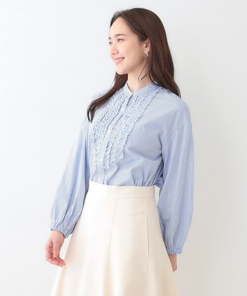 SHOO・LA・RUE / シューラルー シャツ・ブラウス | 【S-LL】お顔周りを華やかに ストライプフリルシャツ | 詳細2