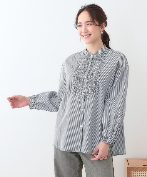 SHOO・LA・RUE / シューラルー シャツ・ブラウス | 【S-LL】お顔周りを華やかに ストライプフリルシャツ | 詳細5