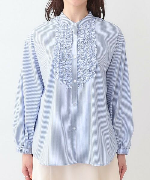 SHOO・LA・RUE / シューラルー シャツ・ブラウス | 【S-LL】お顔周りを華やかに ストライプフリルシャツ | 詳細9