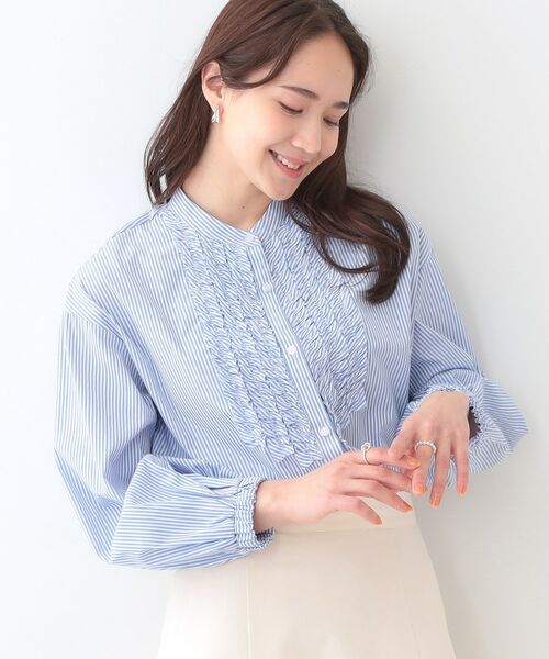 SHOO・LA・RUE/シューラルー ストライプフリルシャツ ブルー(391) 02(M) SHOO・LA・RUE/シューラルー ストライプフリルシャツ ブルー(391) 02(M)
