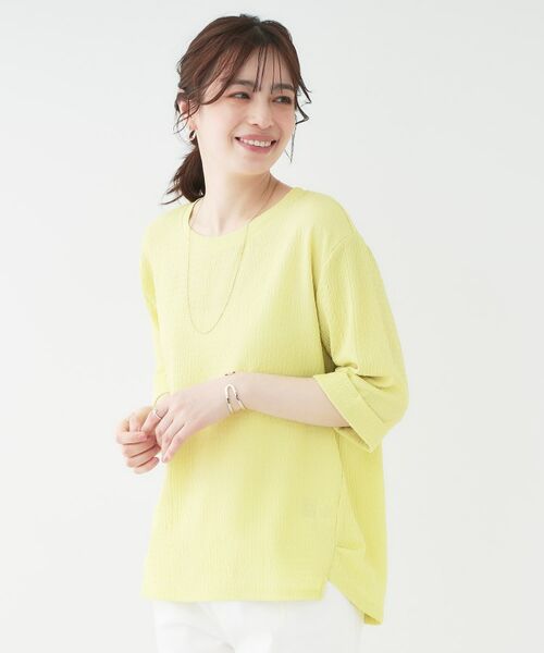 SHOO・LA・RUE / シューラルー カットソー | 【洗える/S-LL】表面感が魅力 インせず決まる 裾タック5分袖トップス | 詳細10