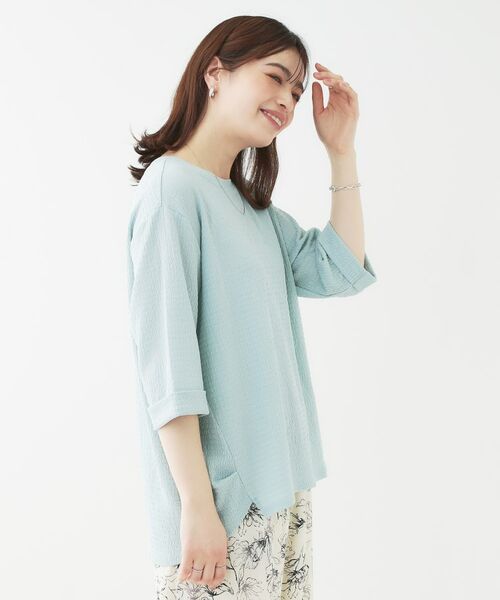 SHOO・LA・RUE / シューラルー カットソー | 【洗える/S-LL】表面感が魅力 インせず決まる 裾タック5分袖トップス | 詳細14