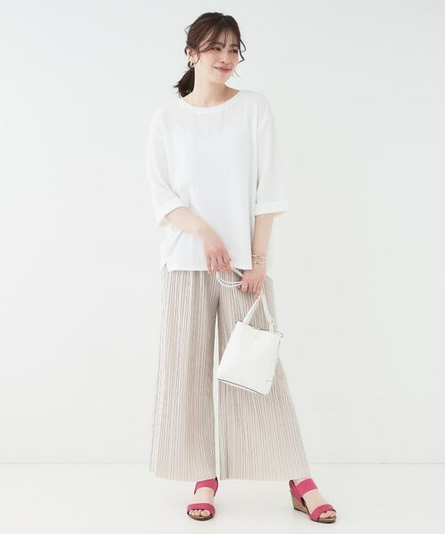 SHOO・LA・RUE / シューラルー カットソー | 【洗える/S-LL】表面感が魅力 インせず決まる 裾タック5分袖トップス | 詳細7