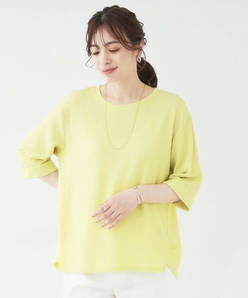 SHOO・LA・RUE / シューラルー カットソー | 【洗える/S-LL】表面感が魅力 インせず決まる 裾タック5分袖トップス | 詳細9