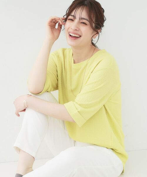 SHOO・LA・RUE/シューラルー シボシャーリング裾タックトップス イエロー(031) 01(S) SHOO・LA・RUE/シューラルー シボシャーリング裾タックトップス イエロー(031) 01(S)