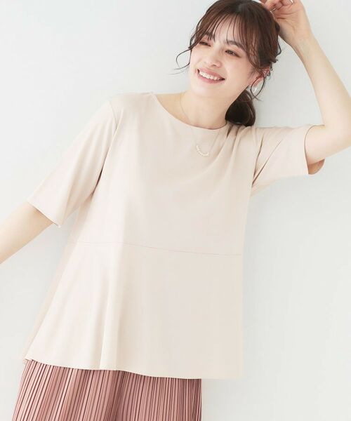 SHOO・LA・RUE/シューラルー インせず着られる とろみペプラム5分袖トップス【SHOO ICE】 ライトベージュ(051) 03(L) SHOO・LA・RUE/シューラルー インせず着られる とろみペプラム5分袖トップス【SHOO ICE】 ライトベージュ(051) 03(L)