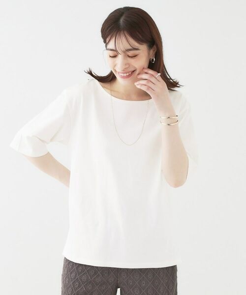 SHOO・LA・RUE / シューラルー カットソー | 【洗える/S-LL/綿100％】5分袖ボートネックトップス | 詳細1