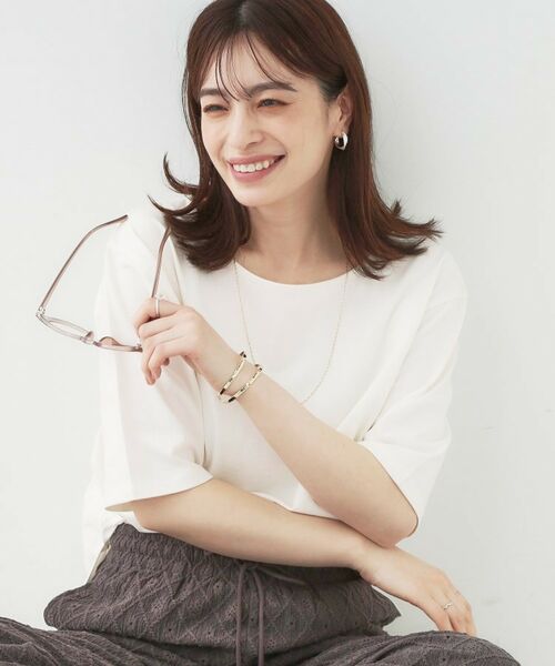 SHOO・LA・RUE/シューラルー 5分袖ボートネックトップス ホワイト(001) 01(S) SHOO・LA・RUE/シューラルー 5分袖ボートネックトップス ホワイト(001) 01(S)
