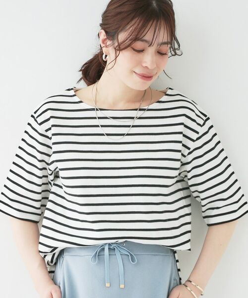 SHOO・LA・RUE/シューラルー 5分袖ボートネックトップス ブラック(319) 03(L) SHOO・LA・RUE/シューラルー 5分袖ボートネックトップス ブラック(319) 03(L)