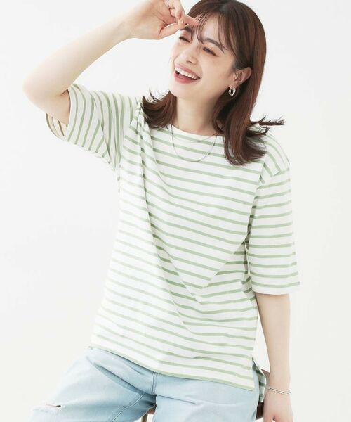 SHOO・LA・RUE/シューラルー 5分袖ボートネックトップス ミントグリーン(321) 02(M) SHOO・LA・RUE/シューラルー 5分袖ボートネックトップス ミントグリーン(321) 02(M)