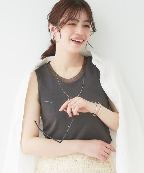 SHOO・LA・RUE/シューラルー 【洗える/S-LL】シアーネックリブタンクトップ チャコールグレー(013) 03(L) SHOO・LA・RUE/シューラルー 【洗える/S-LL】シアーネックリブタンクトップ チャコールグレー(013) 03(L)