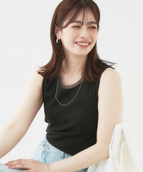 SHOO・LA・RUE/シューラルー 【洗える/S-LL】シアーネックリブタンクトップ ブラック(019) 01(S) SHOO・LA・RUE/シューラルー 【洗える/S-LL】シアーネックリブタンクトップ ブラック(019) 01(S)