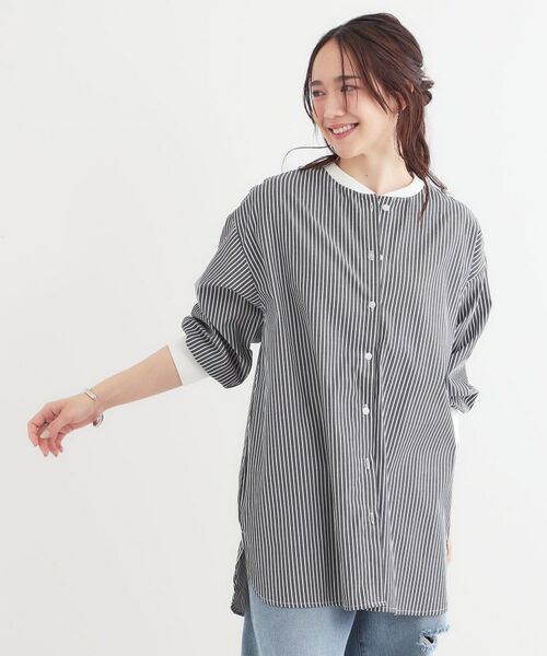 SHOO・LA・RUE / シューラルー チュニック | 【洗える/S-LL】リブでこなれ感 ゆるっと着られる ロングシャツ | 詳細1