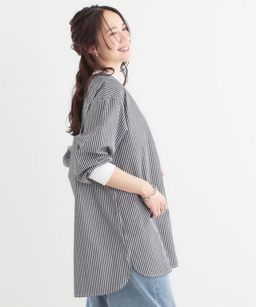 SHOO・LA・RUE / シューラルー チュニック | 【洗える/S-LL】リブでこなれ感 ゆるっと着られる ロングシャツ | 詳細2