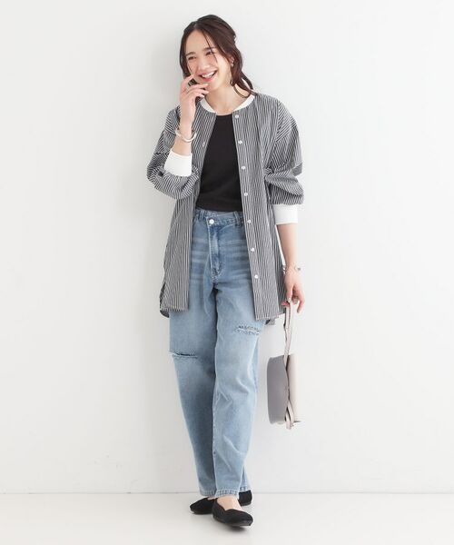 SHOO・LA・RUE / シューラルー チュニック | 【洗える/S-LL】リブでこなれ感 ゆるっと着られる ロングシャツ | 詳細3