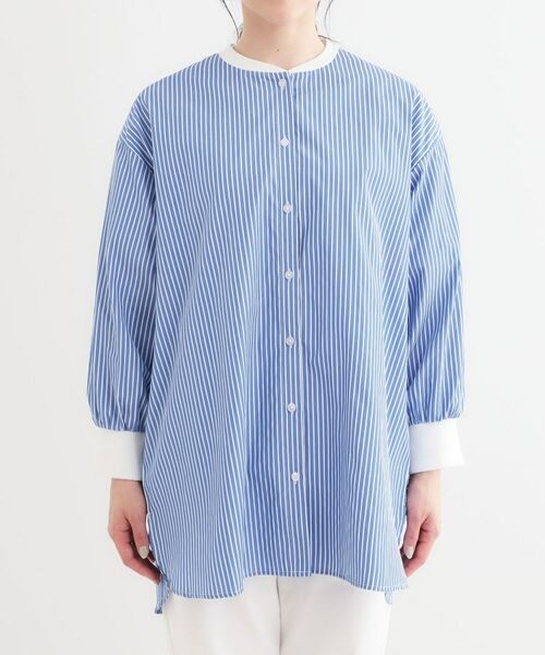 SHOO・LA・RUE / シューラルー チュニック | 【洗える/S-LL】リブでこなれ感 ゆるっと着られる ロングシャツ | 詳細9