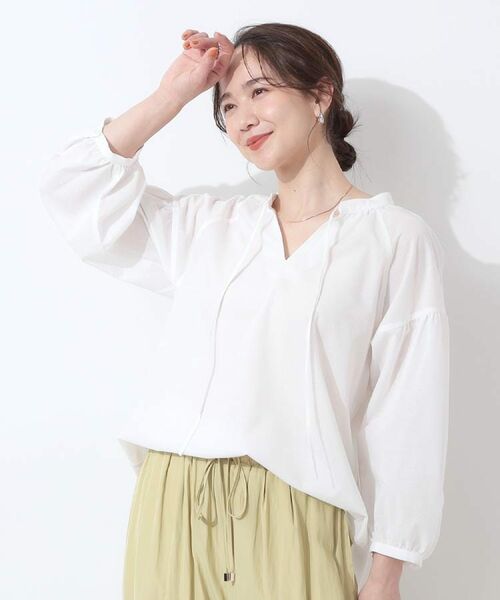 SHOO・LA・RUE / シューラルー シャツ・ブラウス | 【洗える/S-LL/UV/吸水速乾】洗濯後しわになりにくいリネンブレンド ブラウス | 詳細1