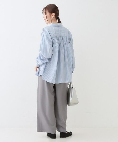 洗える】バックギャザーがポイント 綿ワッシャー前開きシャツ