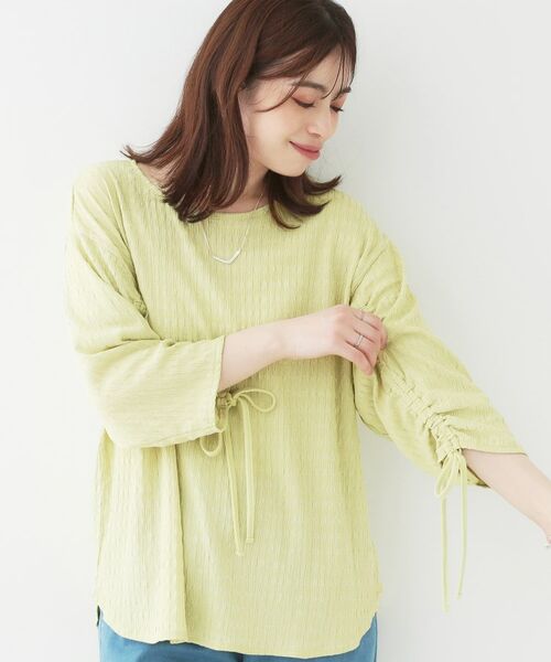 SHOO・LA・RUE/シューラルー 袖シャーリングトップス イエロー(031) 03(L) SHOO・LA・RUE/シューラルー 袖シャーリングトップス イエロー(031) 03(L)