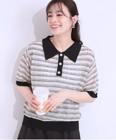 SHOO・LA・RUE / シューラルー ニット・セーター | 【S-LL】大人カジュアルコーデに 透かし編みボーダー ポロニット