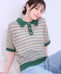 SHOO・LA・RUE / シューラルー ニット・セーター | 【S-LL】大人カジュアルコーデに 透かし編みボーダー ポロニット