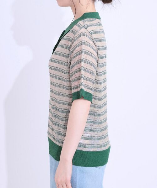 SHOO・LA・RUE / シューラルー ニット・セーター | 【S-LL】大人カジュアルコーデに 透かし編みボーダー ポロニット | 詳細10