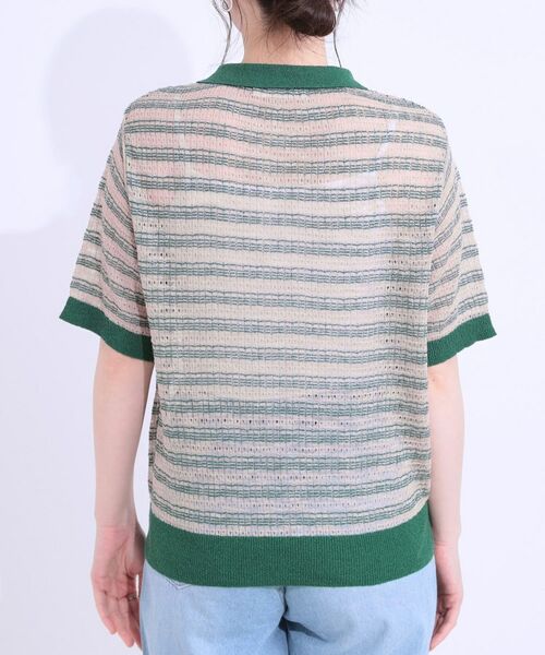 SHOO・LA・RUE / シューラルー ニット・セーター | 【S-LL】大人カジュアルコーデに 透かし編みボーダー ポロニット | 詳細11