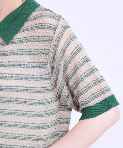 SHOO・LA・RUE / シューラルー ニット・セーター | 【S-LL】大人カジュアルコーデに 透かし編みボーダー ポロニット | 詳細13