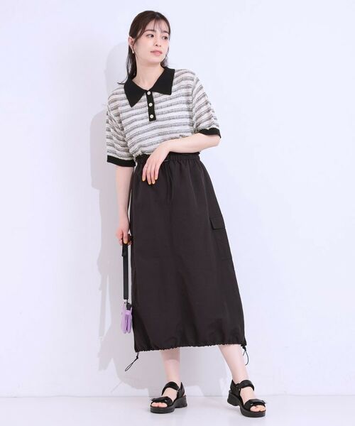 SHOO・LA・RUE / シューラルー ニット・セーター | 【S-LL】大人カジュアルコーデに 透かし編みボーダー ポロニット | 詳細3