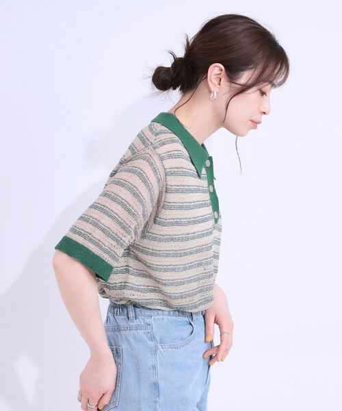SHOO・LA・RUE / シューラルー ニット・セーター | 【S-LL】大人カジュアルコーデに 透かし編みボーダー ポロニット | 詳細6