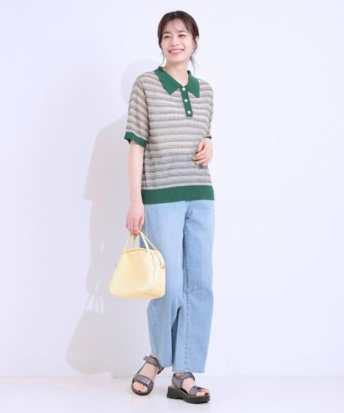 SHOO・LA・RUE / シューラルー ニット・セーター | 【S-LL】大人カジュアルコーデに 透かし編みボーダー ポロニット | 詳細7